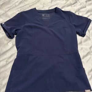 Figs Navy Peplum Scrub Top Small